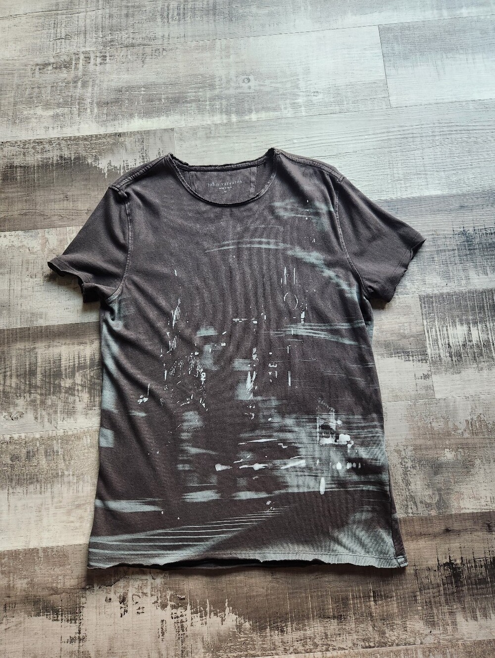 John Varvatos Mens Size M Charcoal New York City Photo Graphic T Shirt Raw Edge